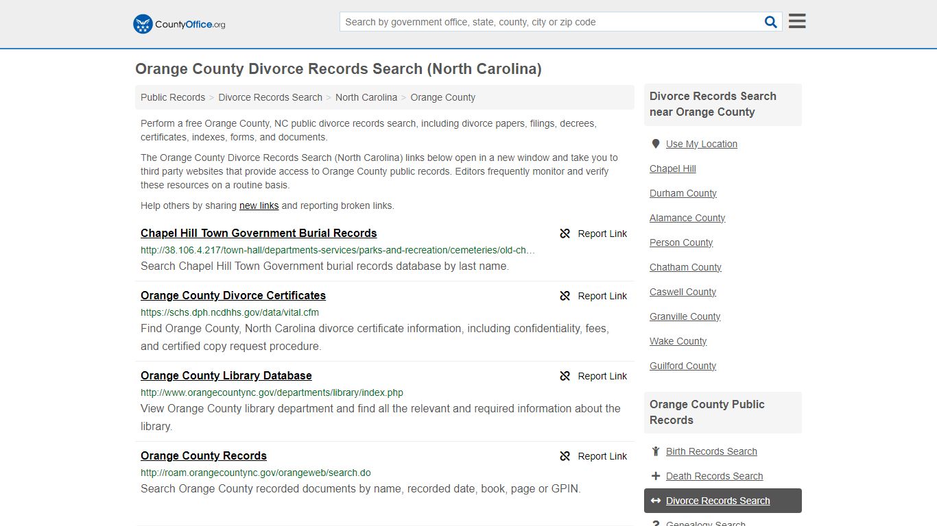 Orange County Divorce Records Search (North Carolina) - County Office